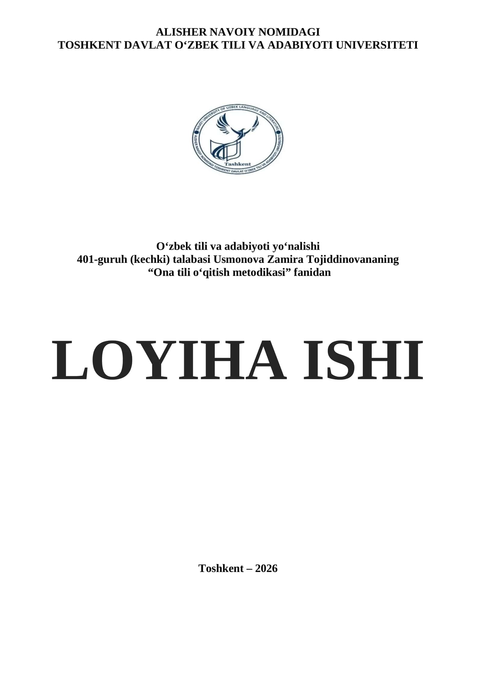 Ona tili o‘qitish metodikasidan loyiha ishi 1