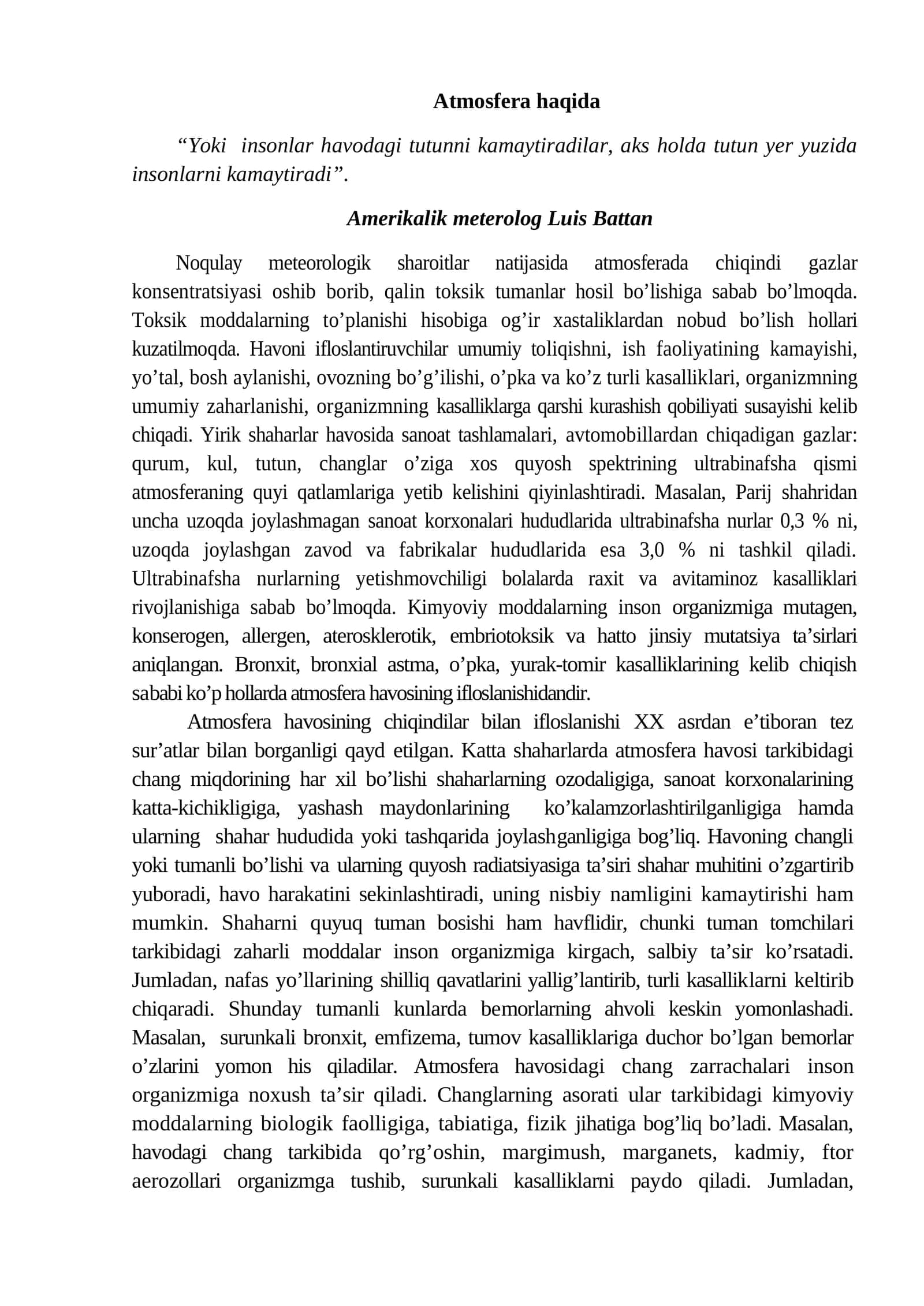 Atmosfera haqida 1