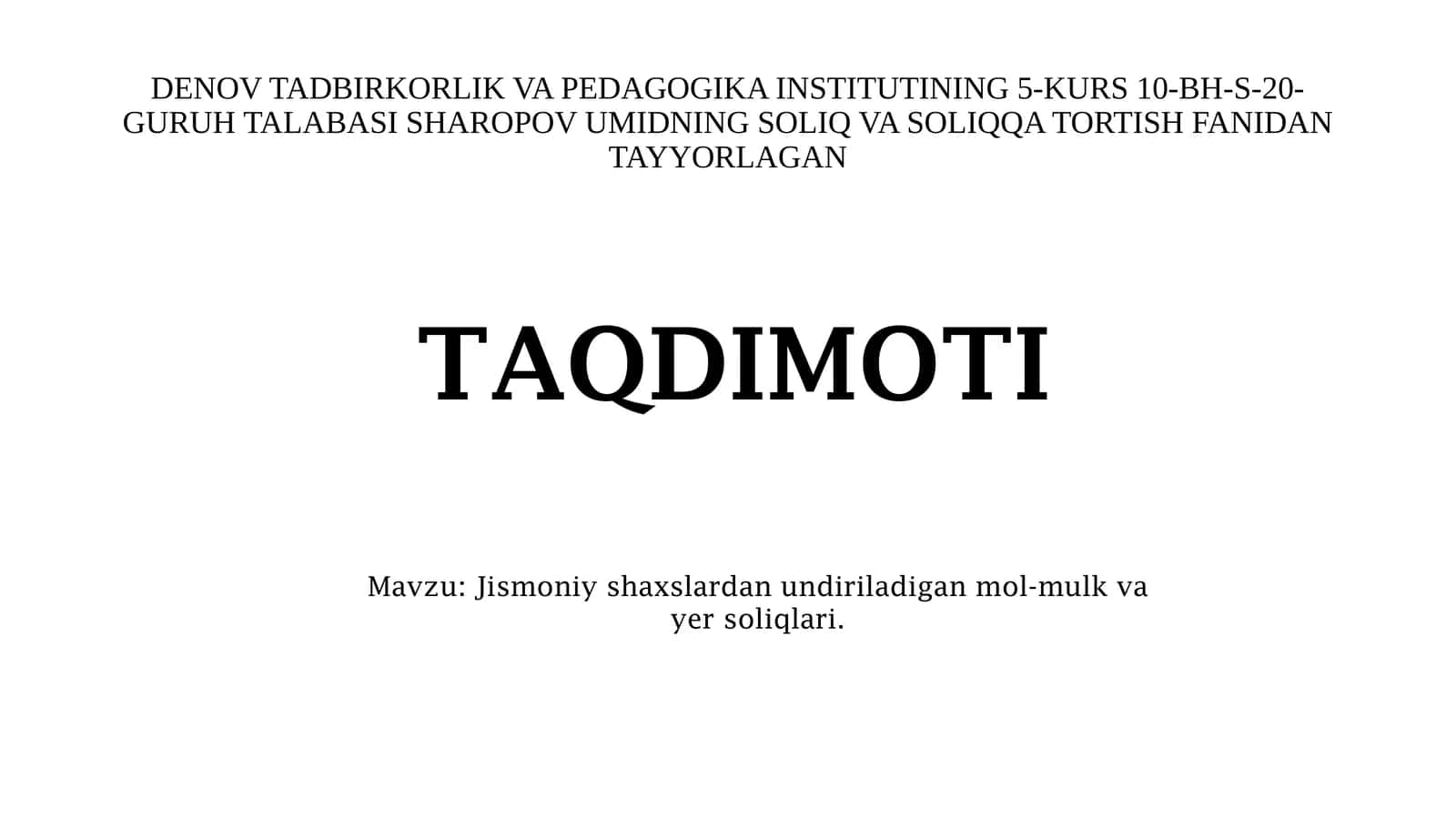 Jismoniy shaxslardan undiriladigan mol-mulk va yer soliqlari 1