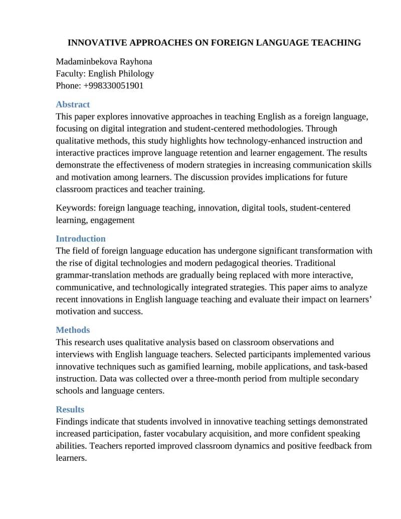Innovative Approaches on Foreign Language Teaching 1