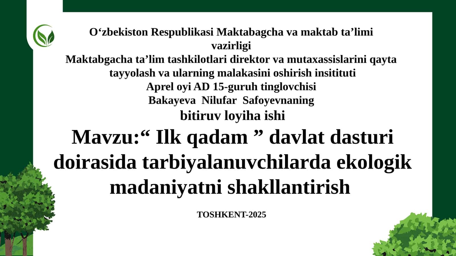 Ilk qadam - O‘quv dasturi 1