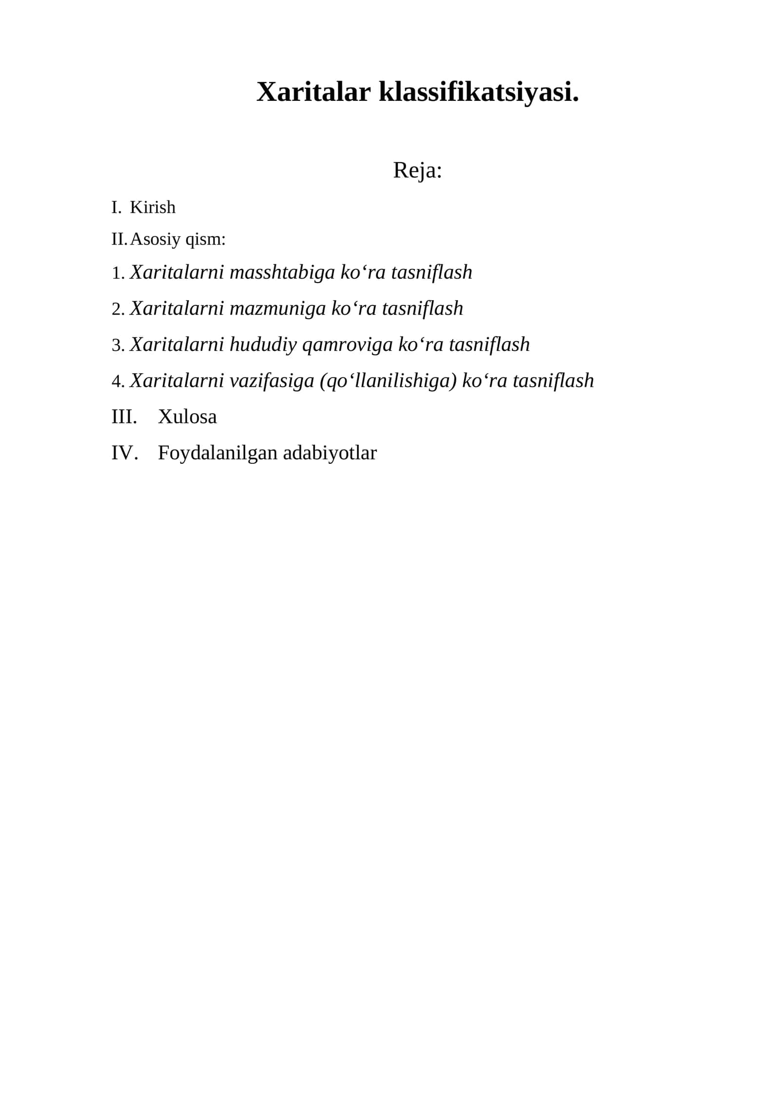 Xaritalar klassifikatsiyasi 1