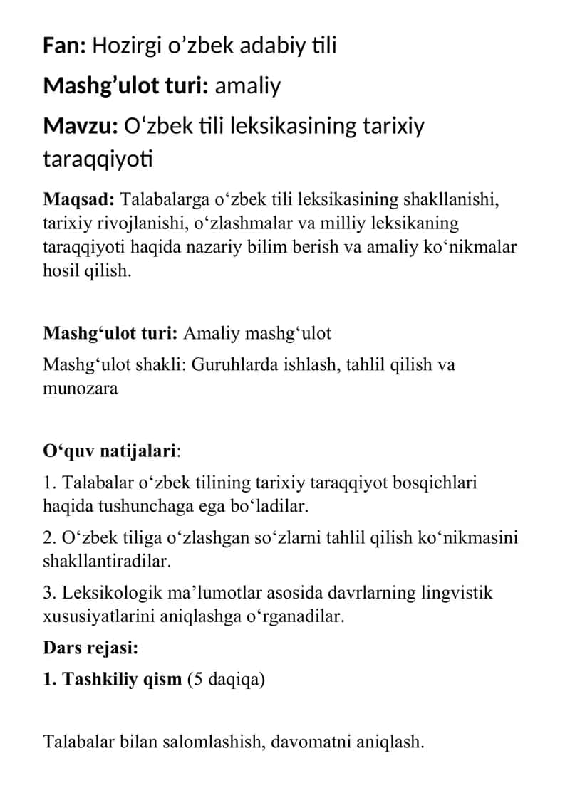 hozirgi o'zbek leksikasining tarixiy taraqqiyoti 1