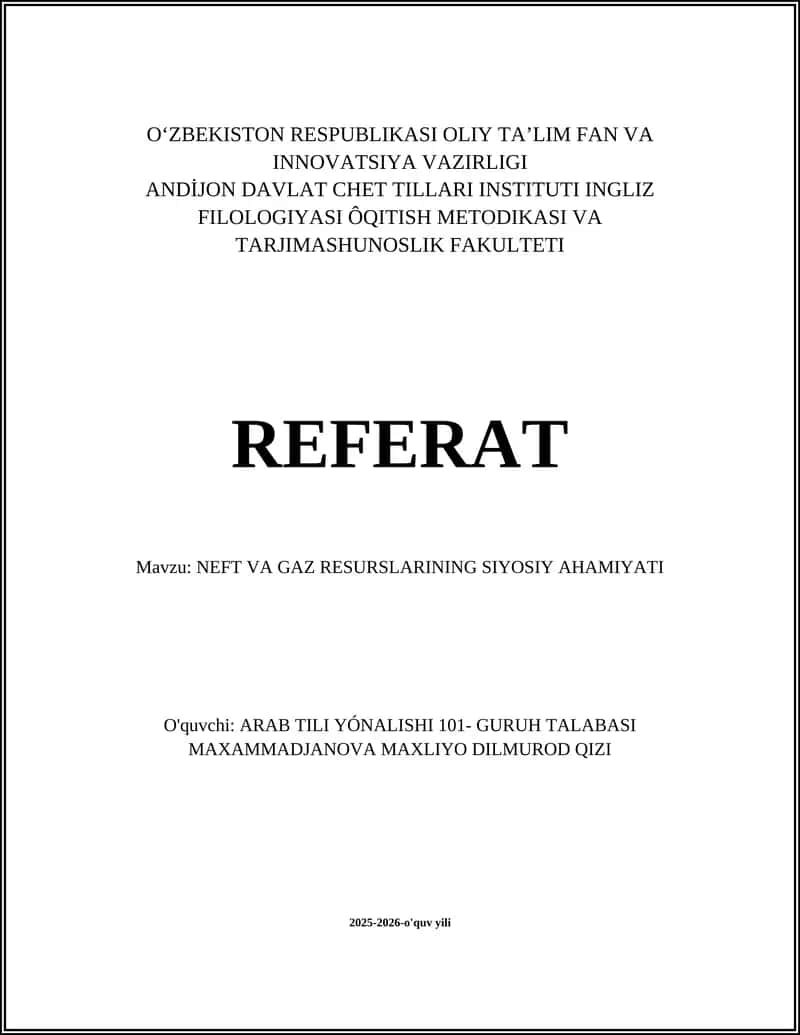 NEFT VA GAZ RESURSLARINING SIYOSIY AHAMIYATI 1