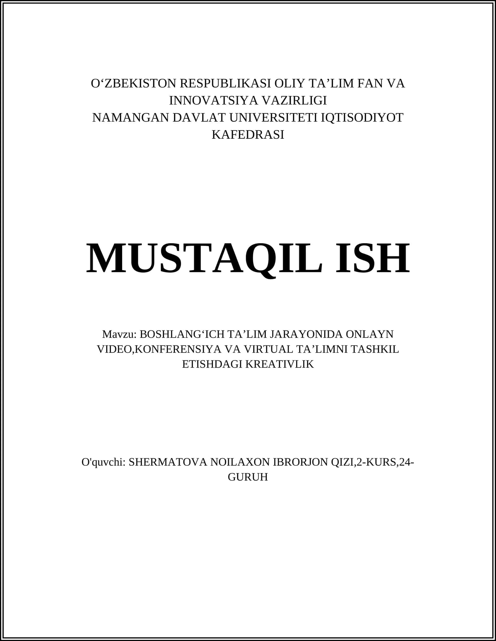 Boshlangʻich taʼlimda onlayn video, konferensiya va virtual taʼlimni tashkil etishdagi kreativlik 1