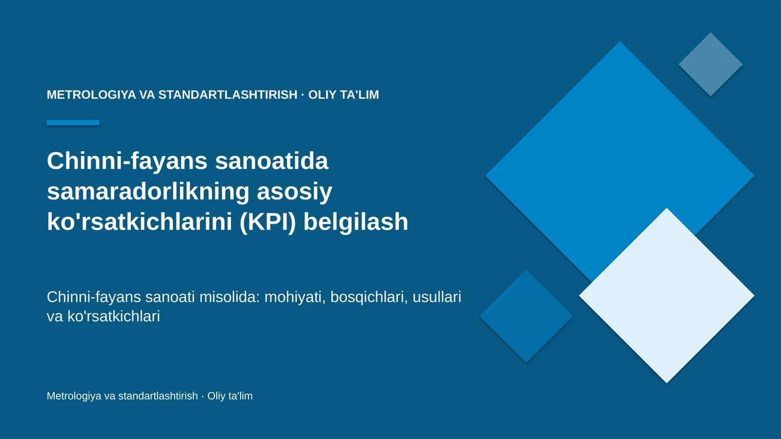 Chinni-fayans sanoatida samaradorlikning asosiy ko'rsatkichlarini (KPI) belgilash 1