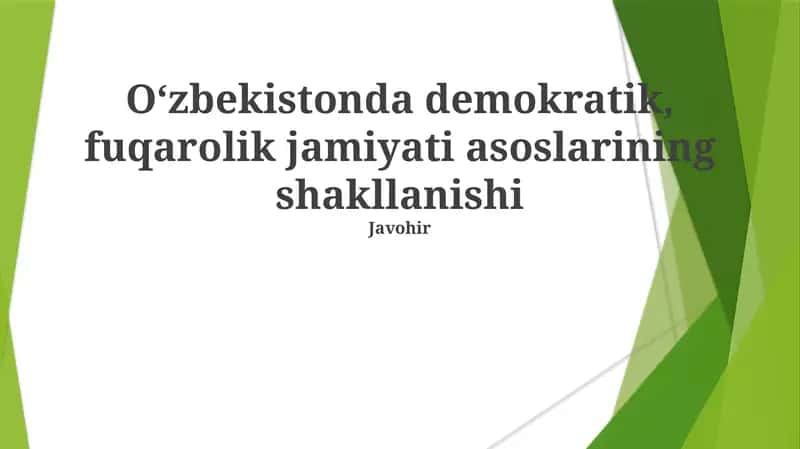 Oʻzbekistonda demokratik, fuqarolik jamiyati asoslarining shakllanishi 1