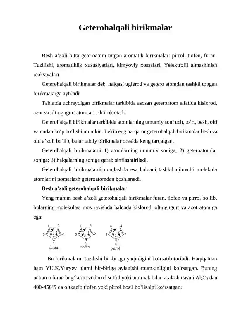 Besh a’zoli geterohalqali birikmalar 1