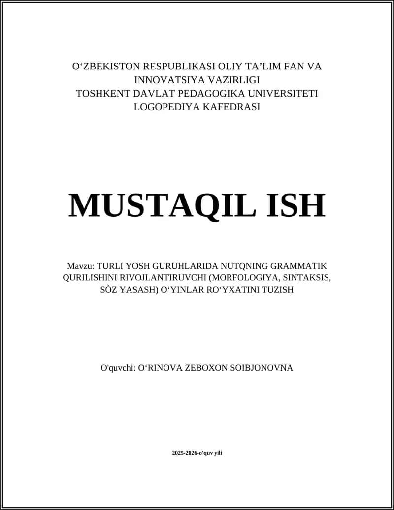 TURLI YOSH GURUHLARIDA NUTQNING GRAMMATIK QURILISHINI RIVOJLANTIRUVCHI OʻYINLAR 1