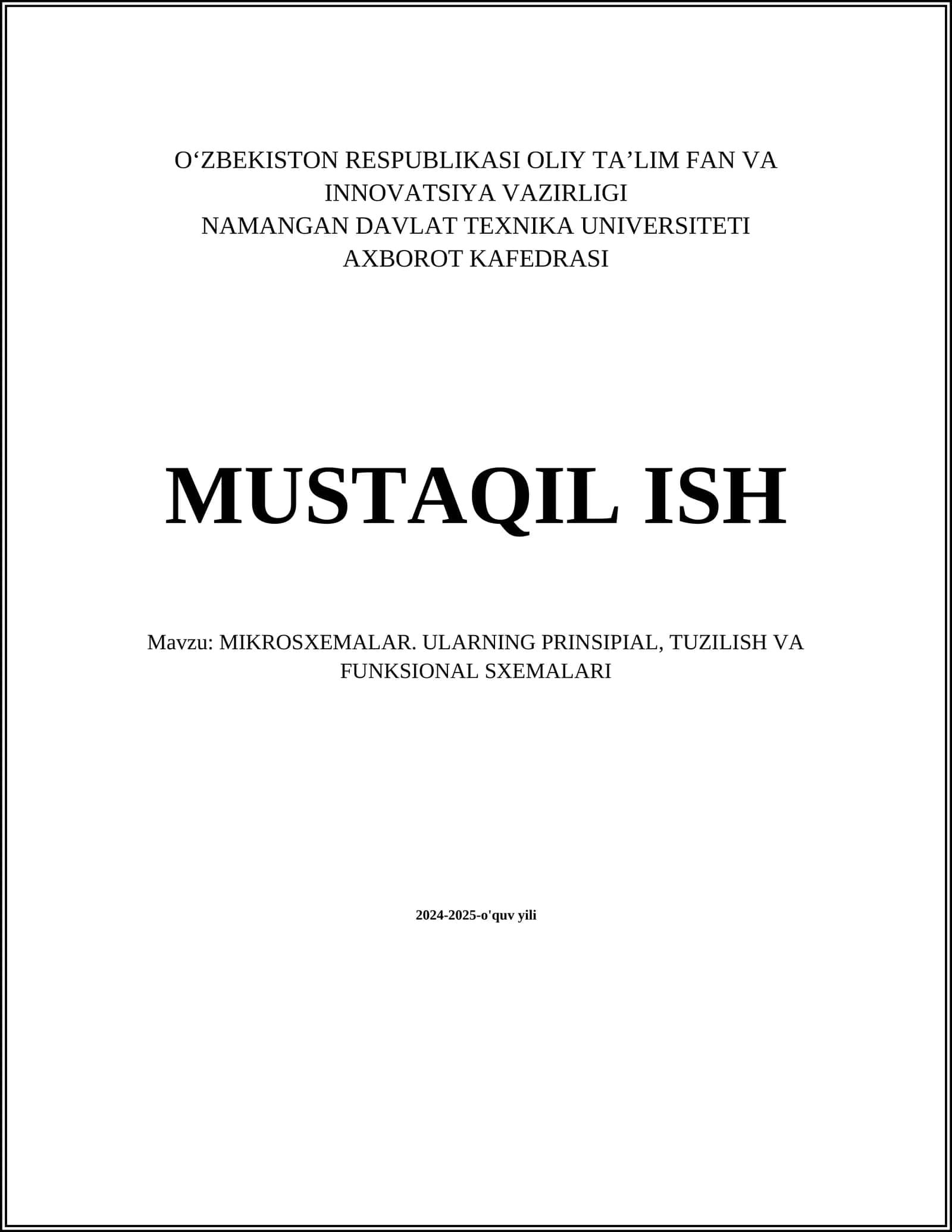 MIKROSXEMALAR. ULARNING PRINSIPIAL, TUZILISH VA FUNKSIONAL SXEMALARI 1
