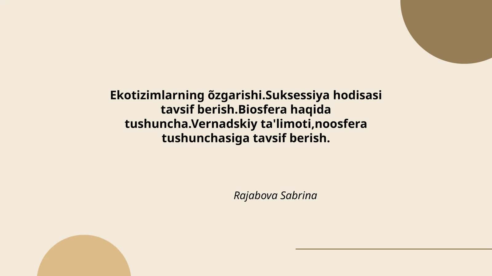 Ekotizimlarning õzgarishi 1