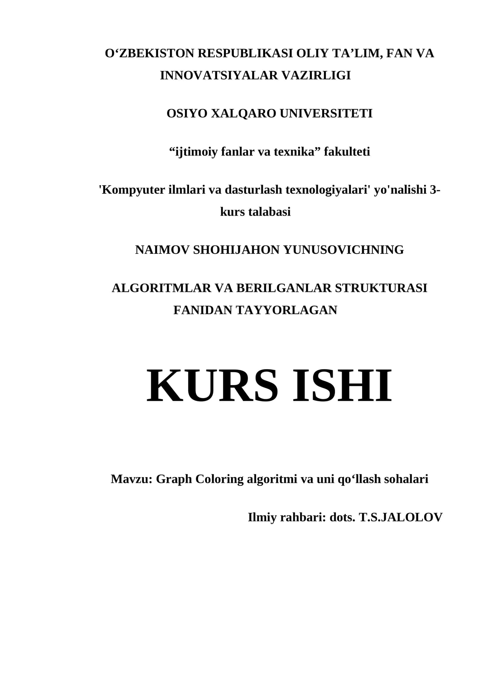 Graph Coloring algoritmi va uni qo‘llash sohalari 1