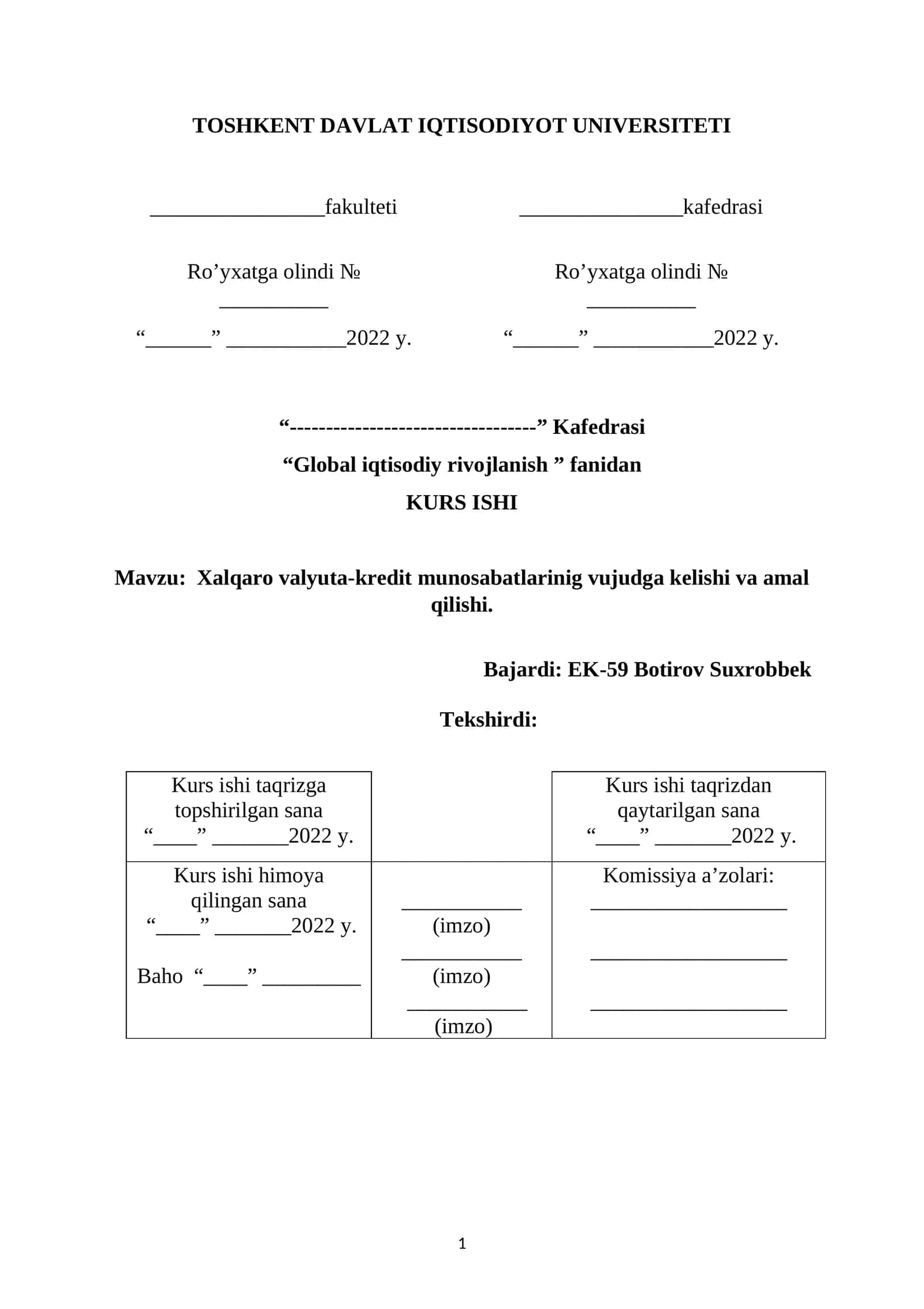 Xalqaro valyuta-kredit munosabatlarinig vujudga kelishi va amal qilishi 1