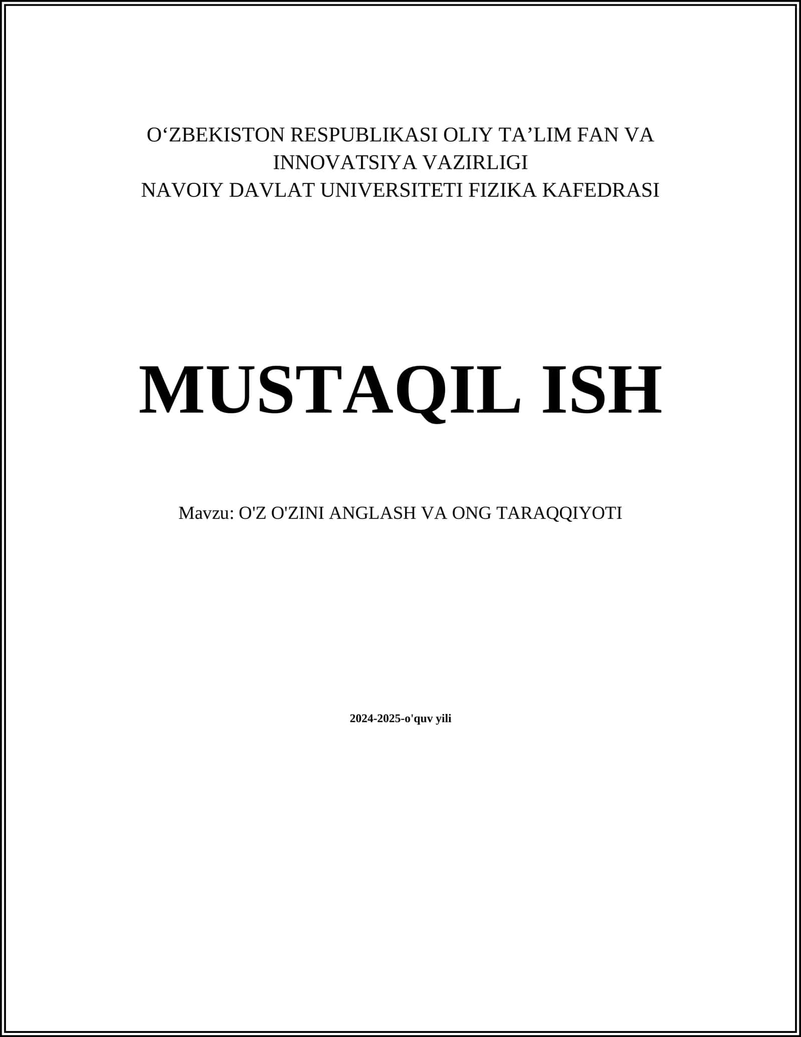O'z-o'zini Anglash va Ong Taraqqiyoti 1