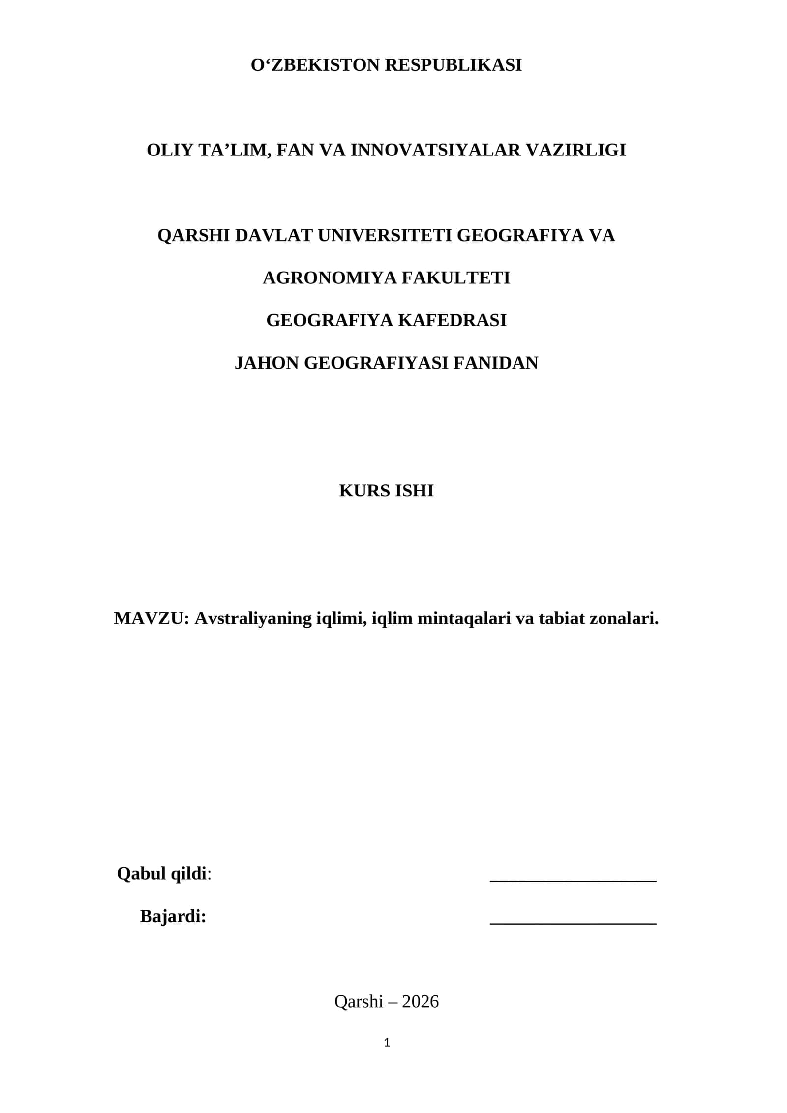 AVSTRALIYA IQLIMI, IQLIM MINTАQАLАRI VA TАBIAT ZОNАLАRI 1