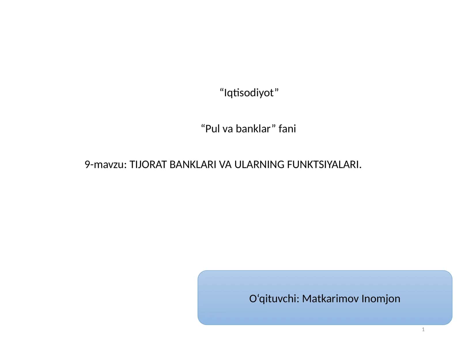 Pul va banklar fani 1