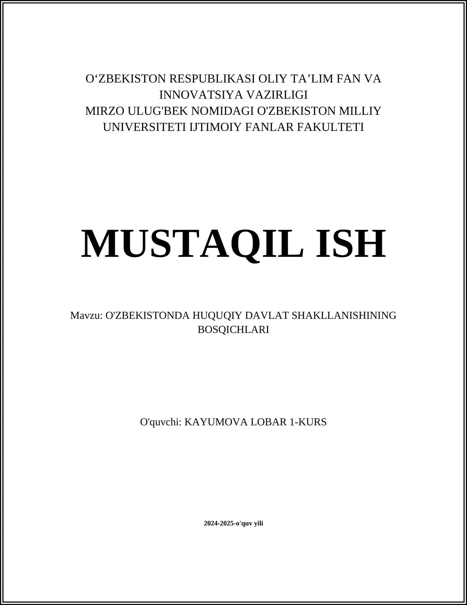O'ZBEKISTONDA HUQUQIY DAVLAT SHAKLLANISHINING BOSQICHLARI 1