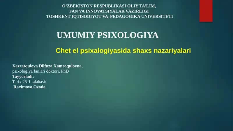 Chet el psixologiyasida shaxs nazariyalari 1