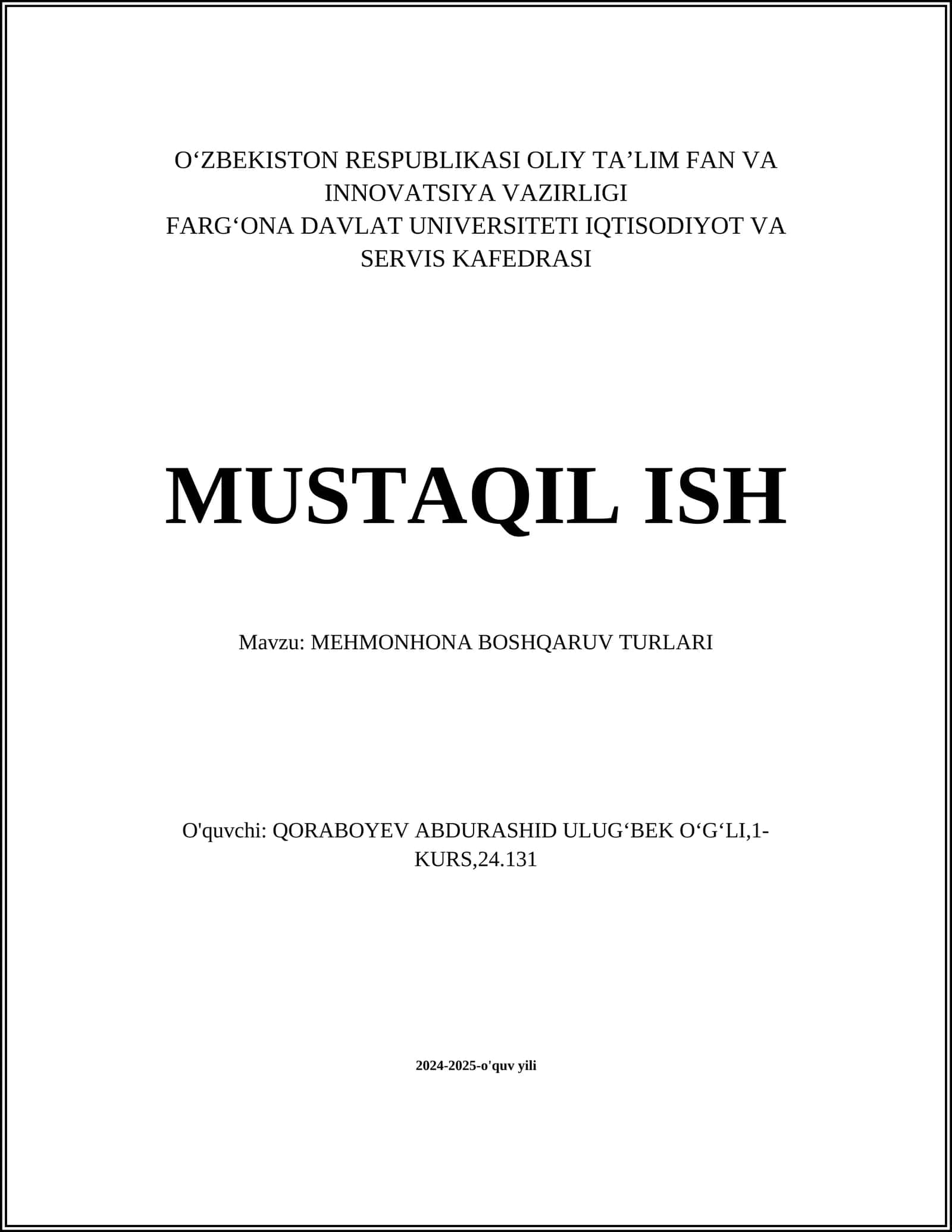 MEHMONHONA BOSHQARUV TURLARI 1
