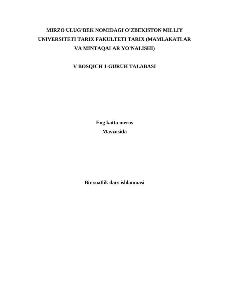 10 sinf dars ishlanma - Eng katta meros 1