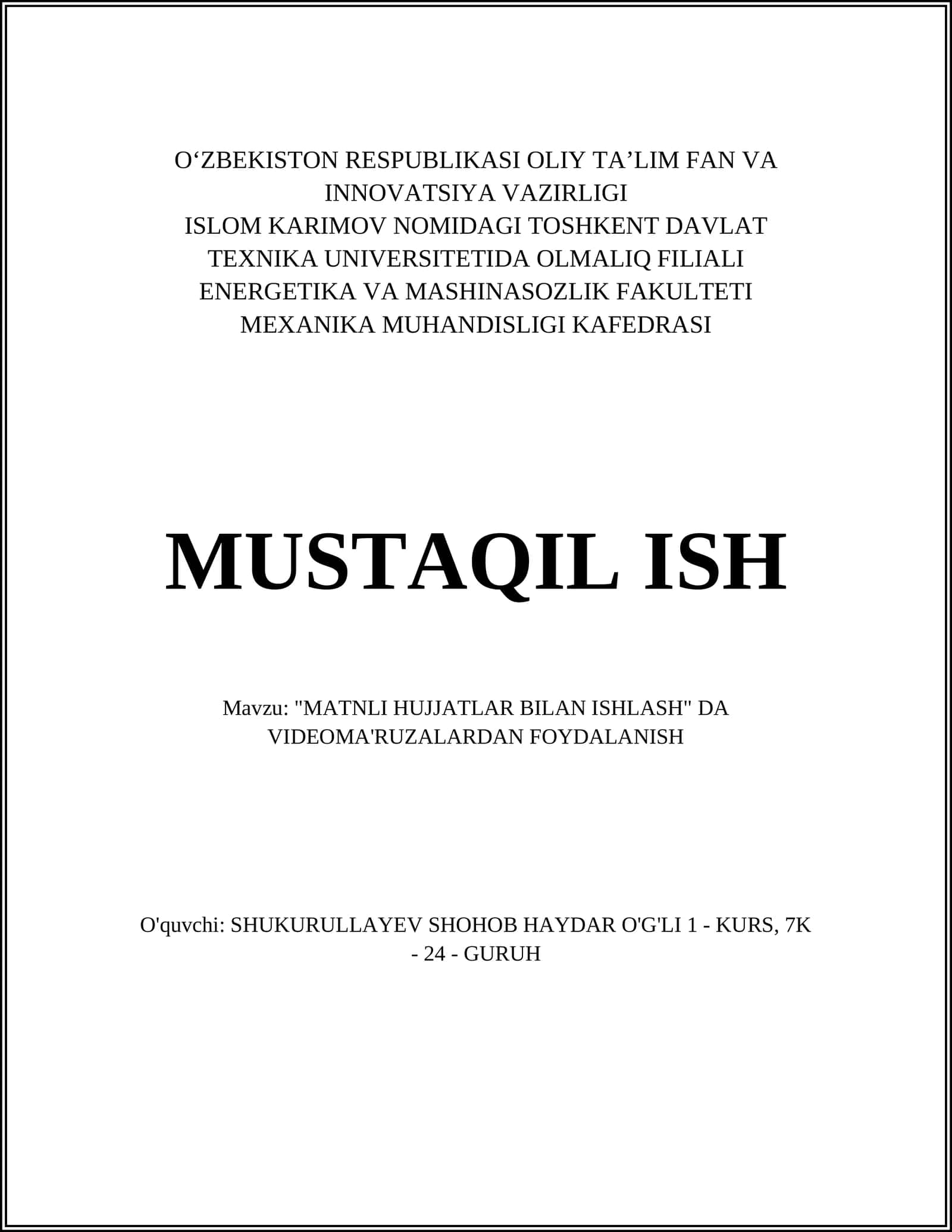"MATNLI HUJJATLAR BILAN ISHLASH" 1