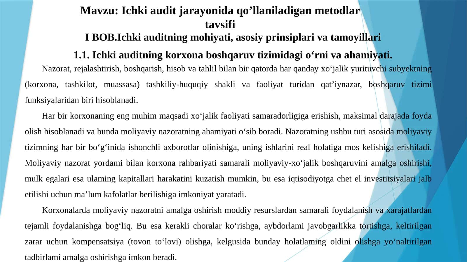 Ichki audit jarayonida metodlar 1