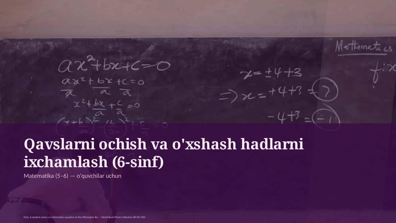 Qavslarni ochish va o'xshash hadlarni ixchamlash (6-sinf) 1