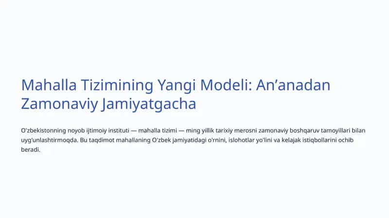 Mahalla Tizimining Yangi Modeli 1