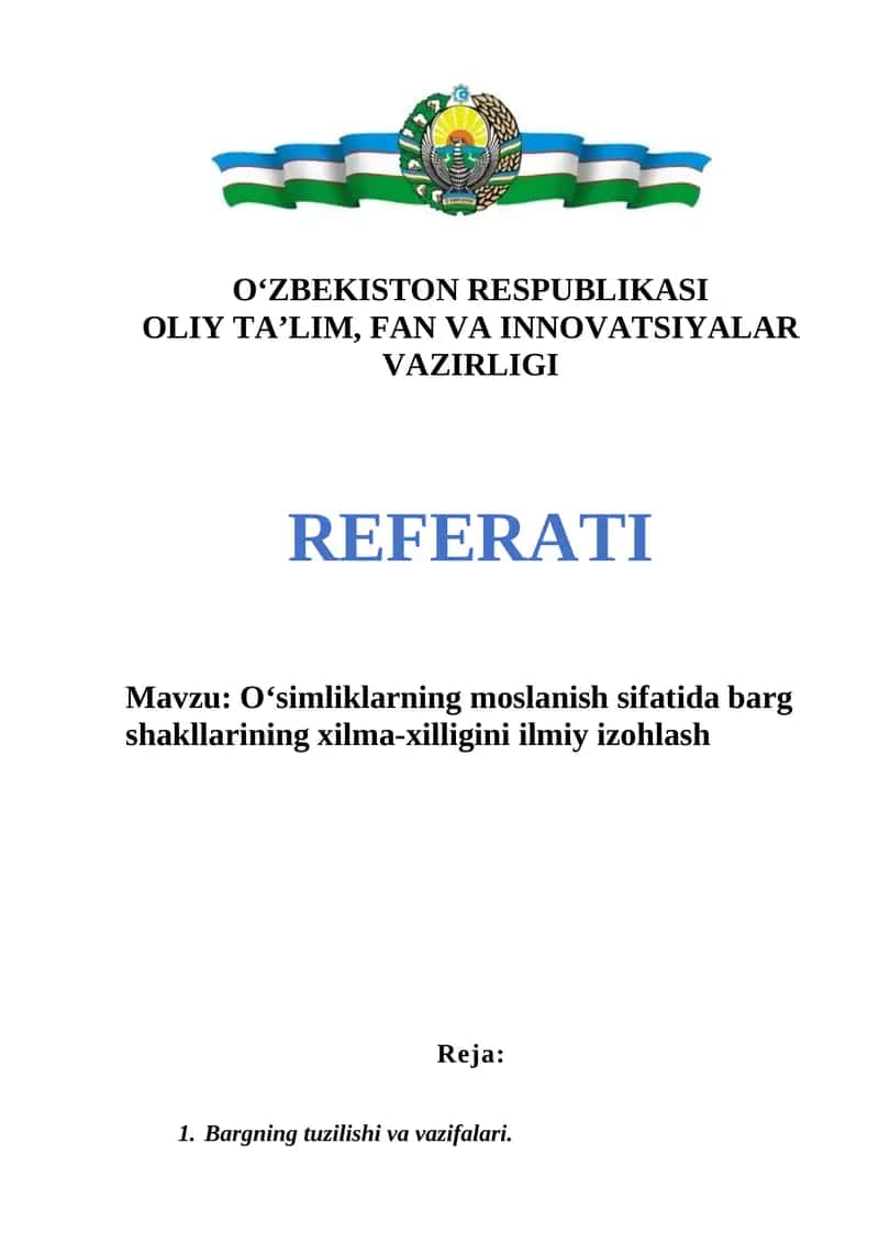 O‘simliklarning moslanish sifatida barg shakllarining xilma-xilligini ilmiy izohlash 1