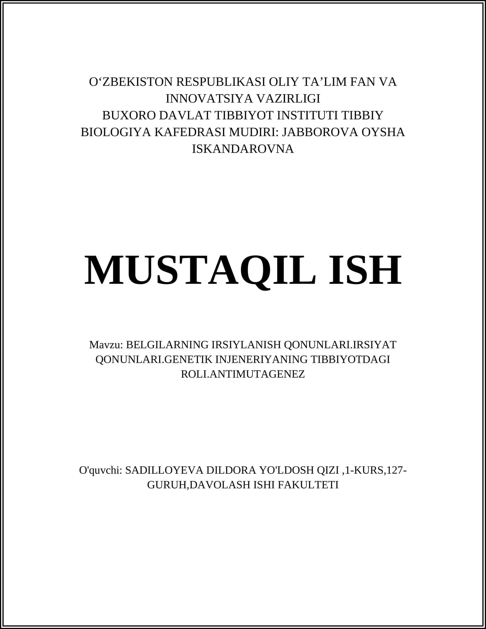 Mendelning irsiylanish qonunlari va ularning zamonaviy talqini 1