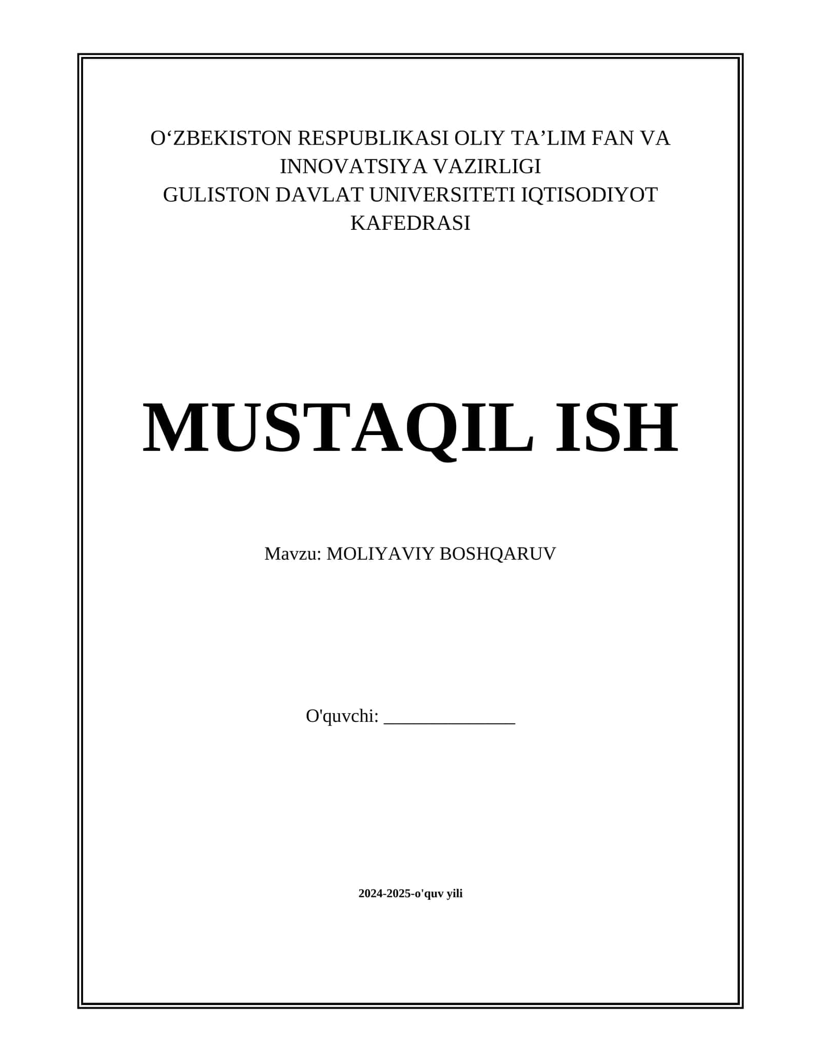 MOLIYAVIY BOSHQARUV 1