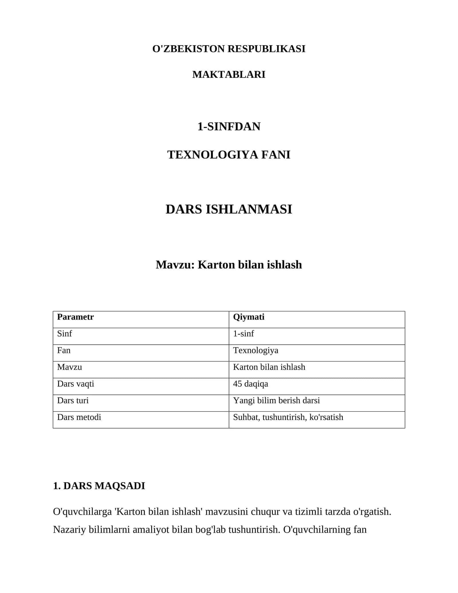 Karton bilan ishlash 1