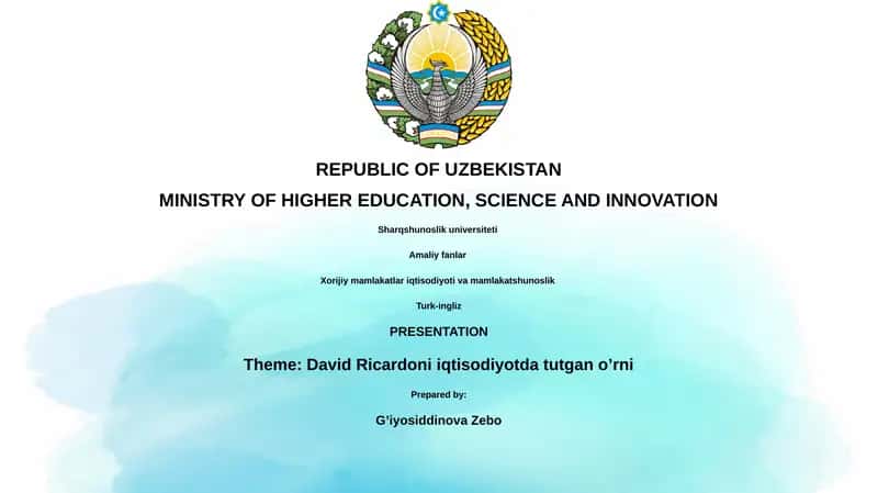 David Ricardoni iqtisodiyotda tutgan o’rni 1