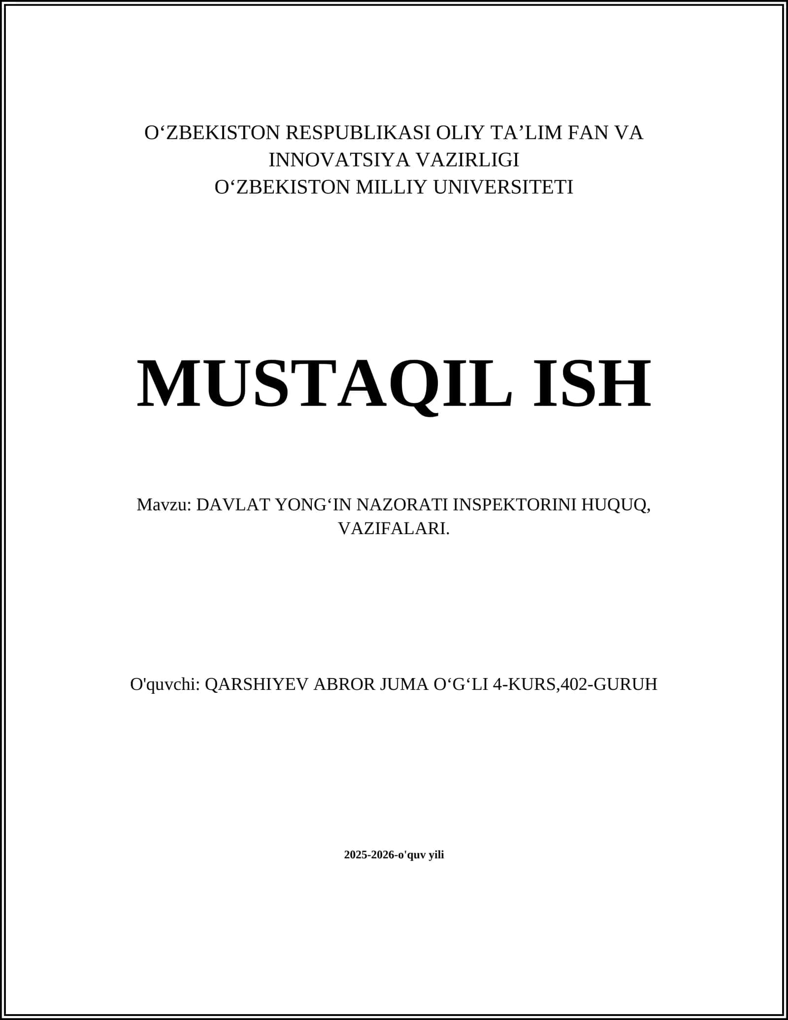 DAVLAT YONG‘IN NAZORATI INSPEKTORINI HUQUQ, VAZIFALARI 1