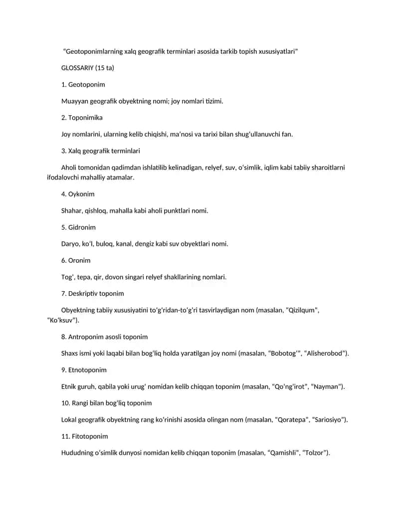 Geotoponimlarning xalq geografik terminlari asosida tarkib topish xususiyatlari 1