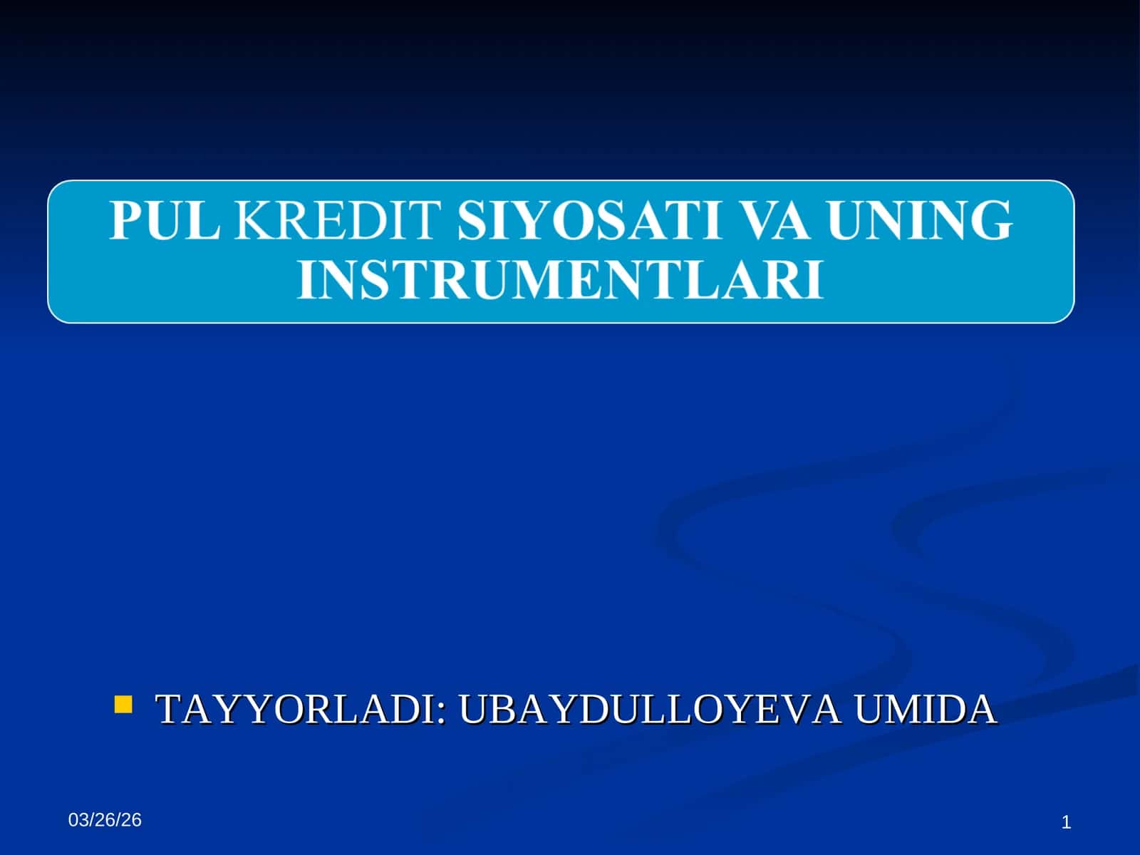 PUL KREDIT SIYOSATI 1