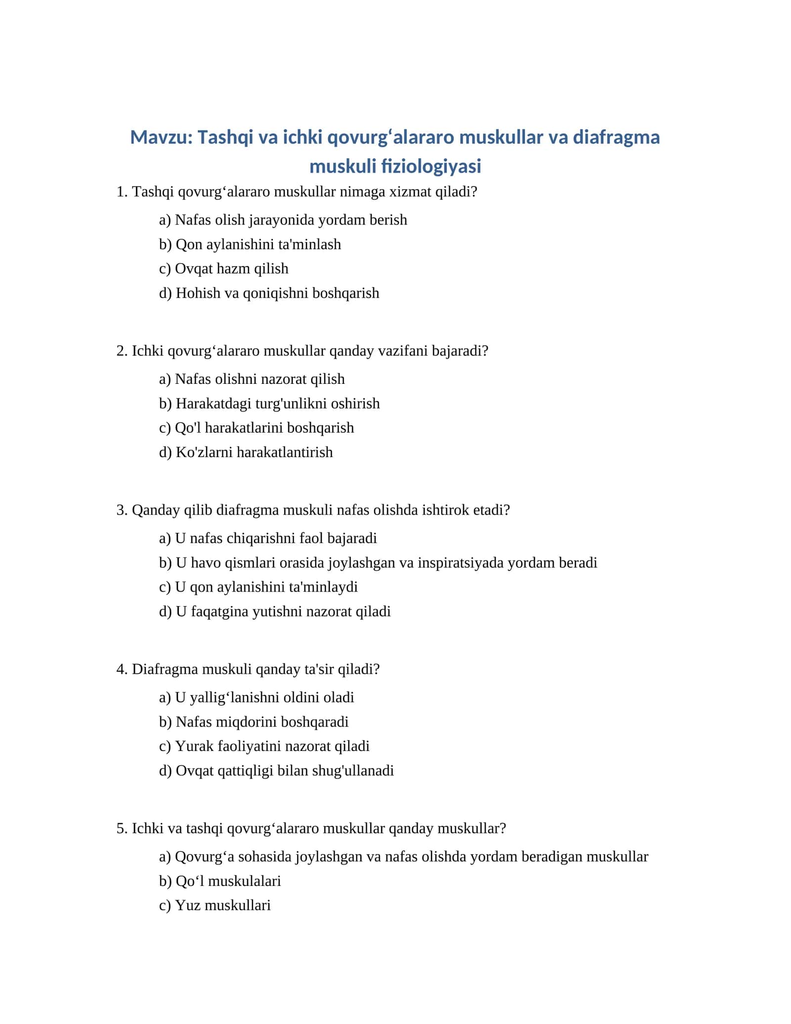 Tashqi va ichki qovurgʻalararo muskullar va diafragma muskuli fiziologiyasi 1