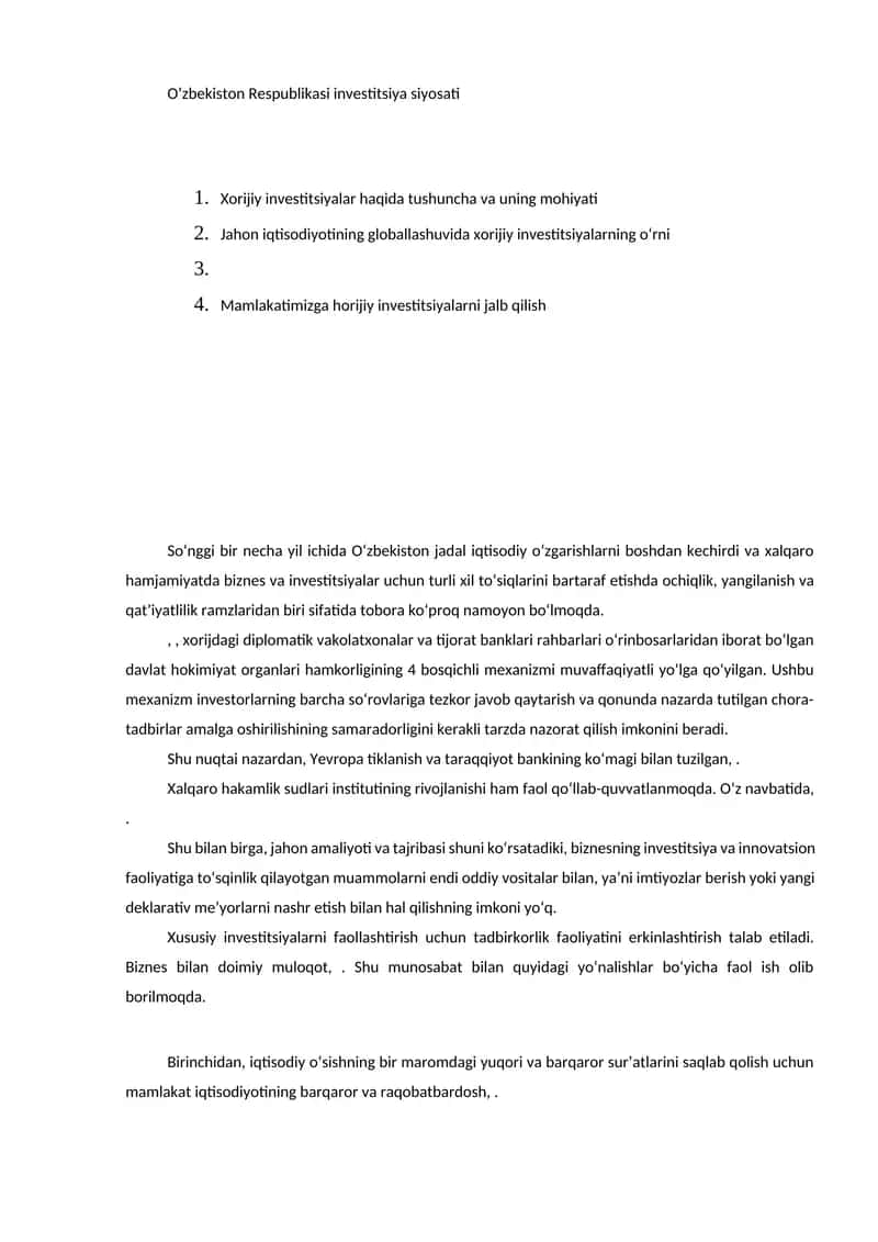 O’zbekiston Respublikasi investitsiya siyosati 1
