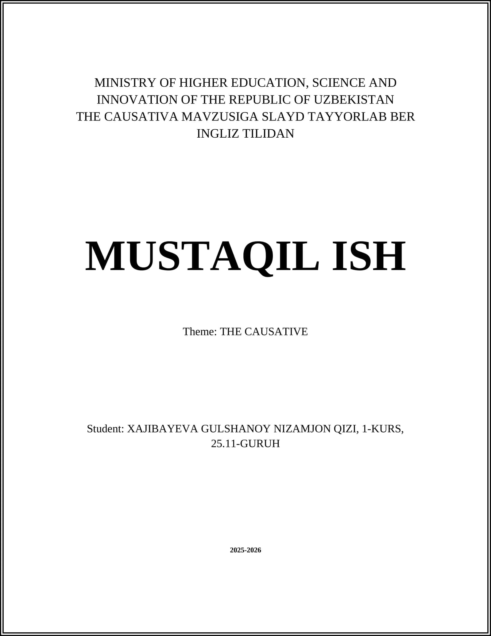 THE CAUSATIVA MAVZUSIGA SLAYD TAYYORLAB BER INGLIZ TILIDAN 1