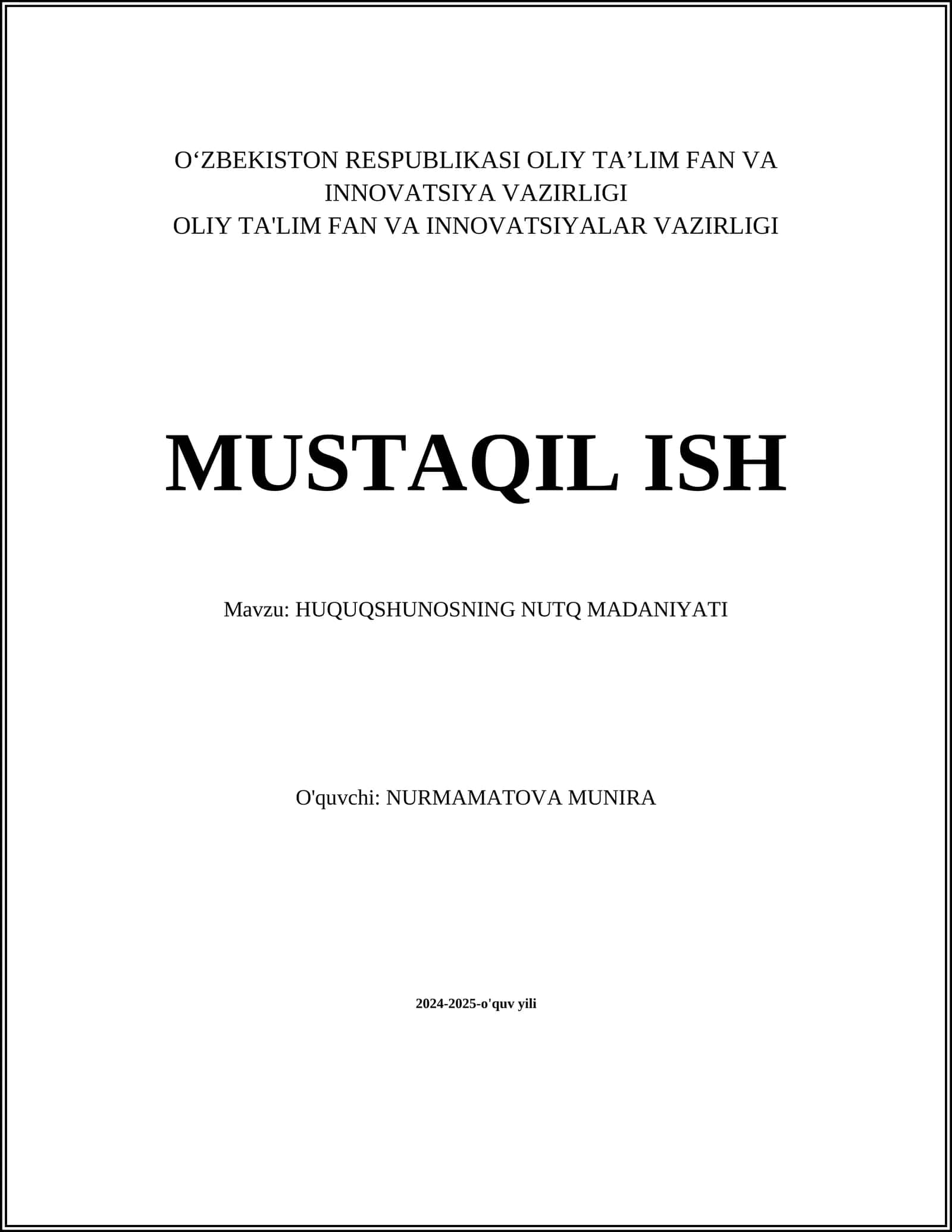 HUQUQSHUNOSNING NUTQ MADANIYATI 1