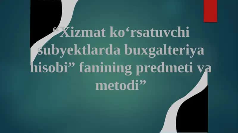 Xizmat ko‘rsatuvchi subyektlarda buxgalteriya hisobi 1