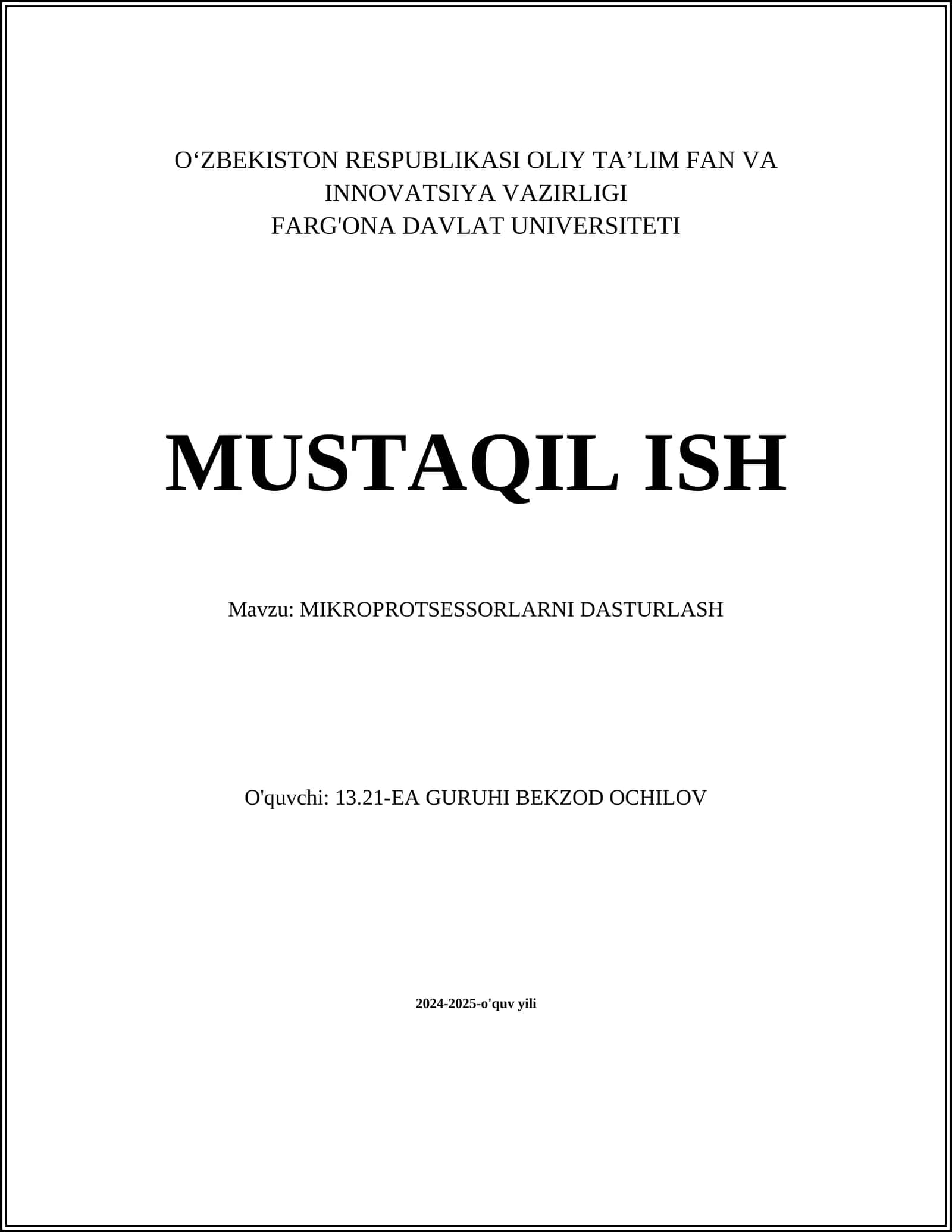 MIKROPROTSESSORLARNI DASTURLASH 1