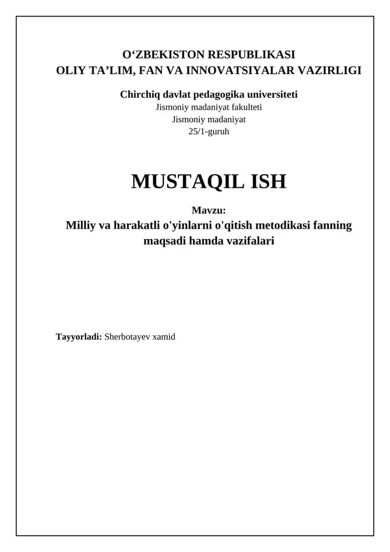Milliy va harakatli o'yinlarni o'qitish metodikasi 1