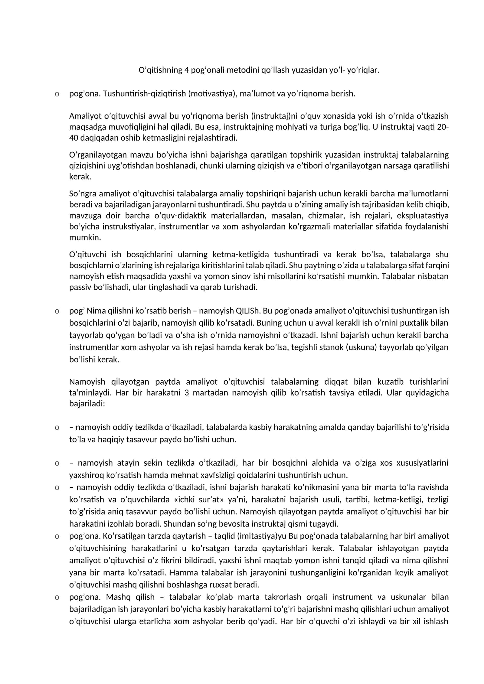 O’qitishning 4 pog’onali metodini qo’llash yuzasidan yo’l- yo’riqlar 1