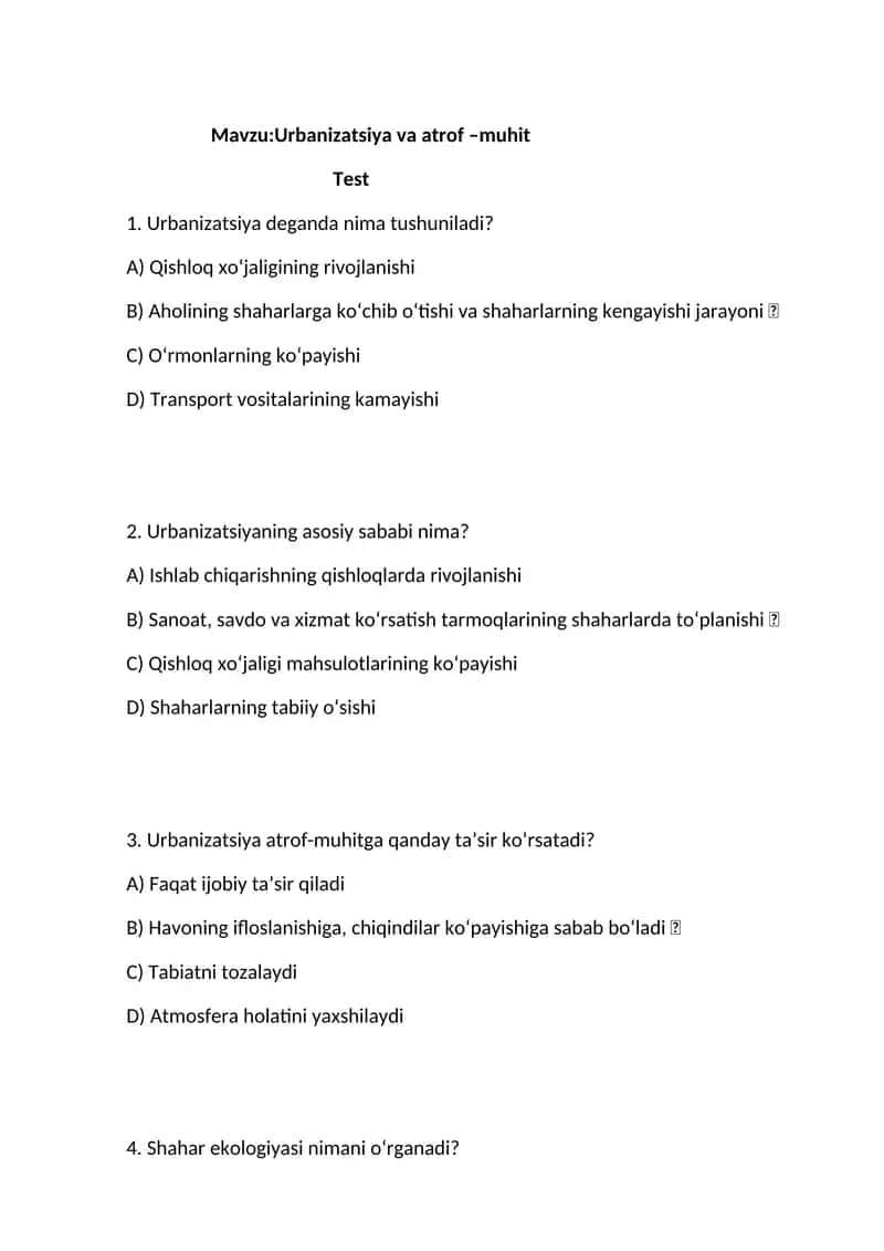 Urbanizatsiya va atrof –muhit 1