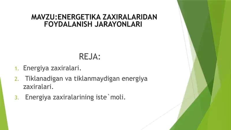 ENERGETIKA ZAXIRALARIDAN FOYDALANISH JARAYONLARI 1