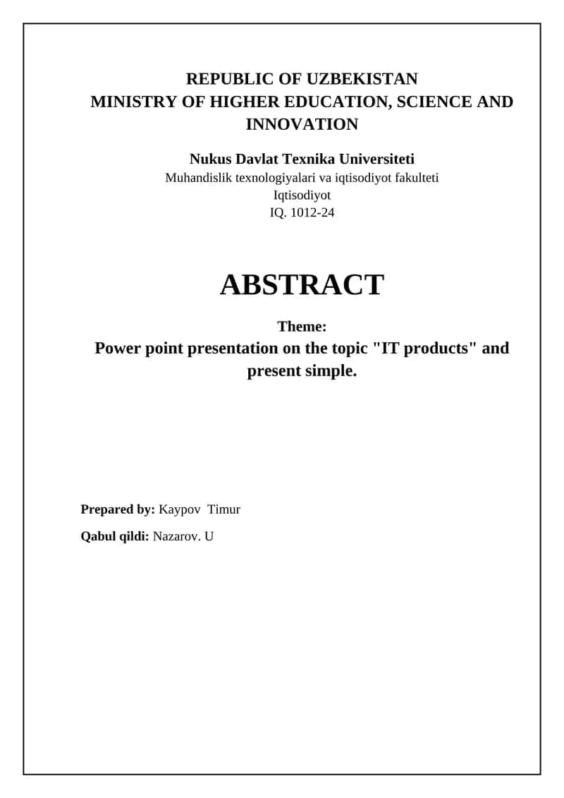 Power point presentation on the topic "IT products" and present simple 1