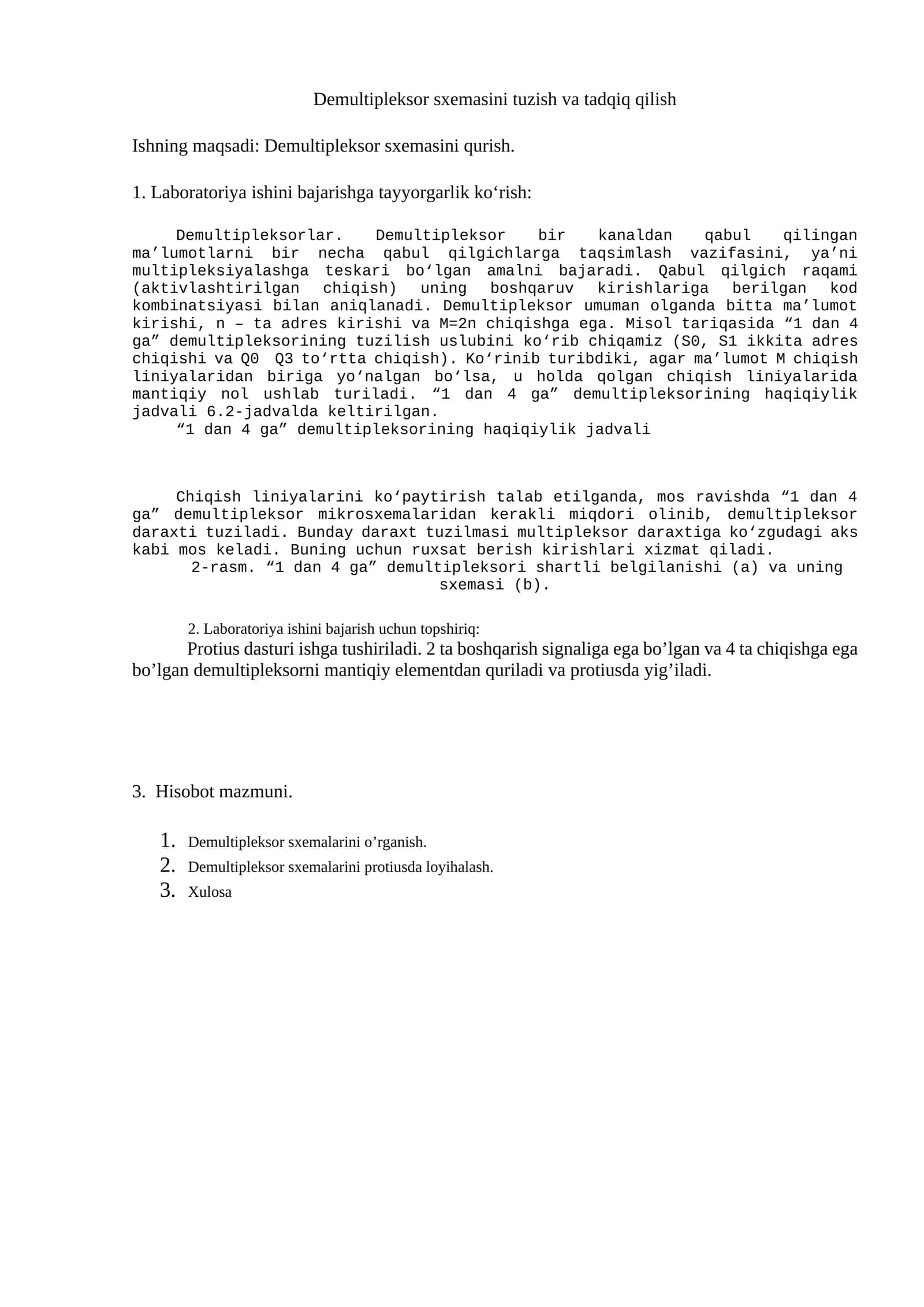 Demultipleksor sxemasini tuzish va tadqiq qilish 1