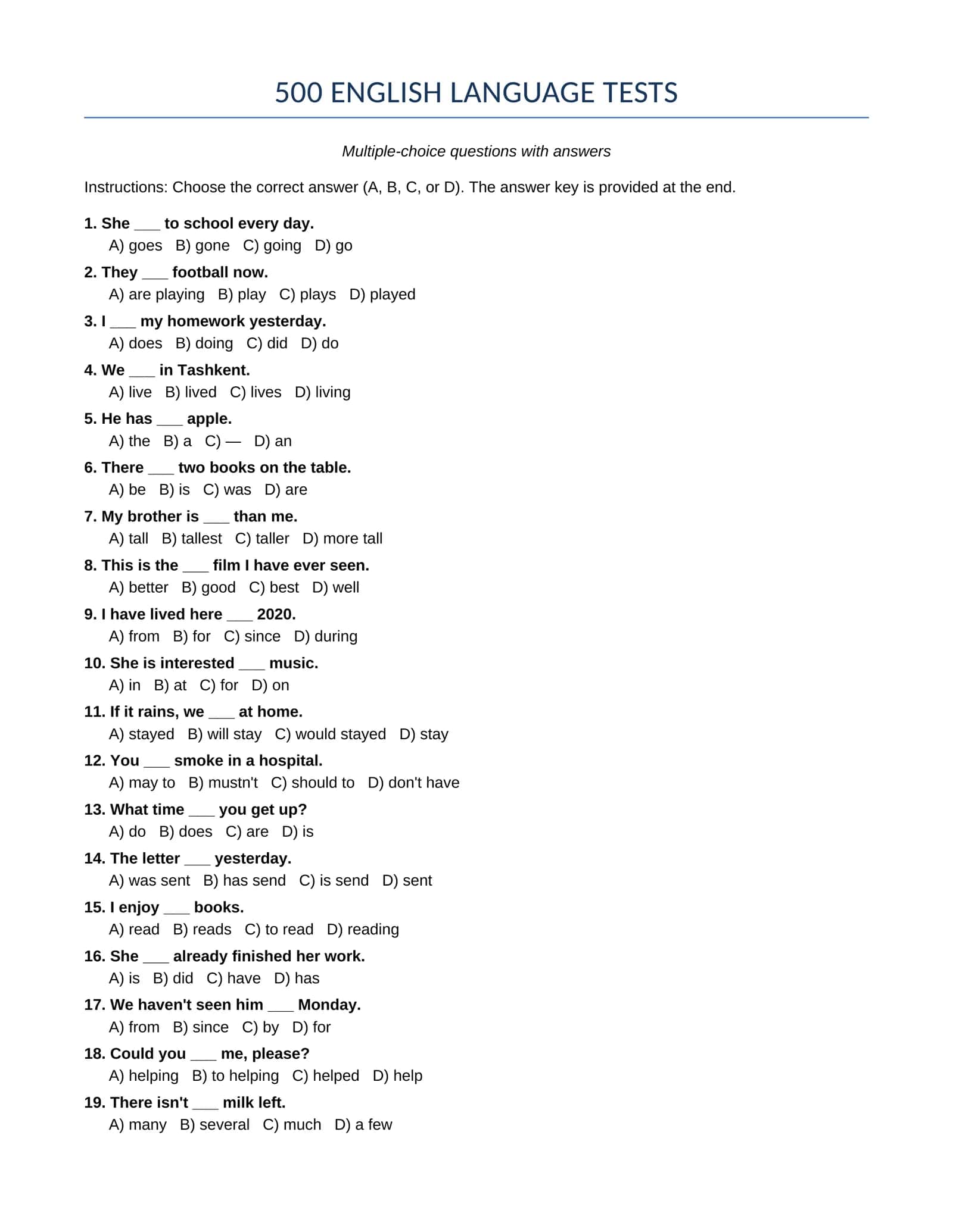 500 ENGLISH LANGUAGE TESTS 1