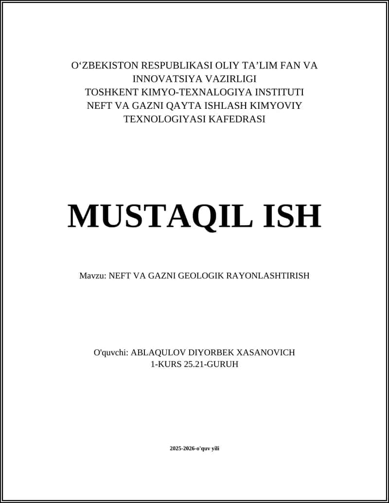 NEFT VA GAZNI GEOLOGIK RAYONLASHTIRISH 1